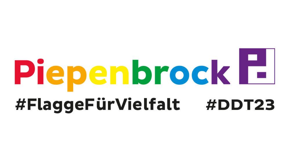 Piepenbrock Logo in Regebogenfarben mit dem Hashtag #FlaggeFürVielfalt im Rahmen des Diversity-Tag 2023